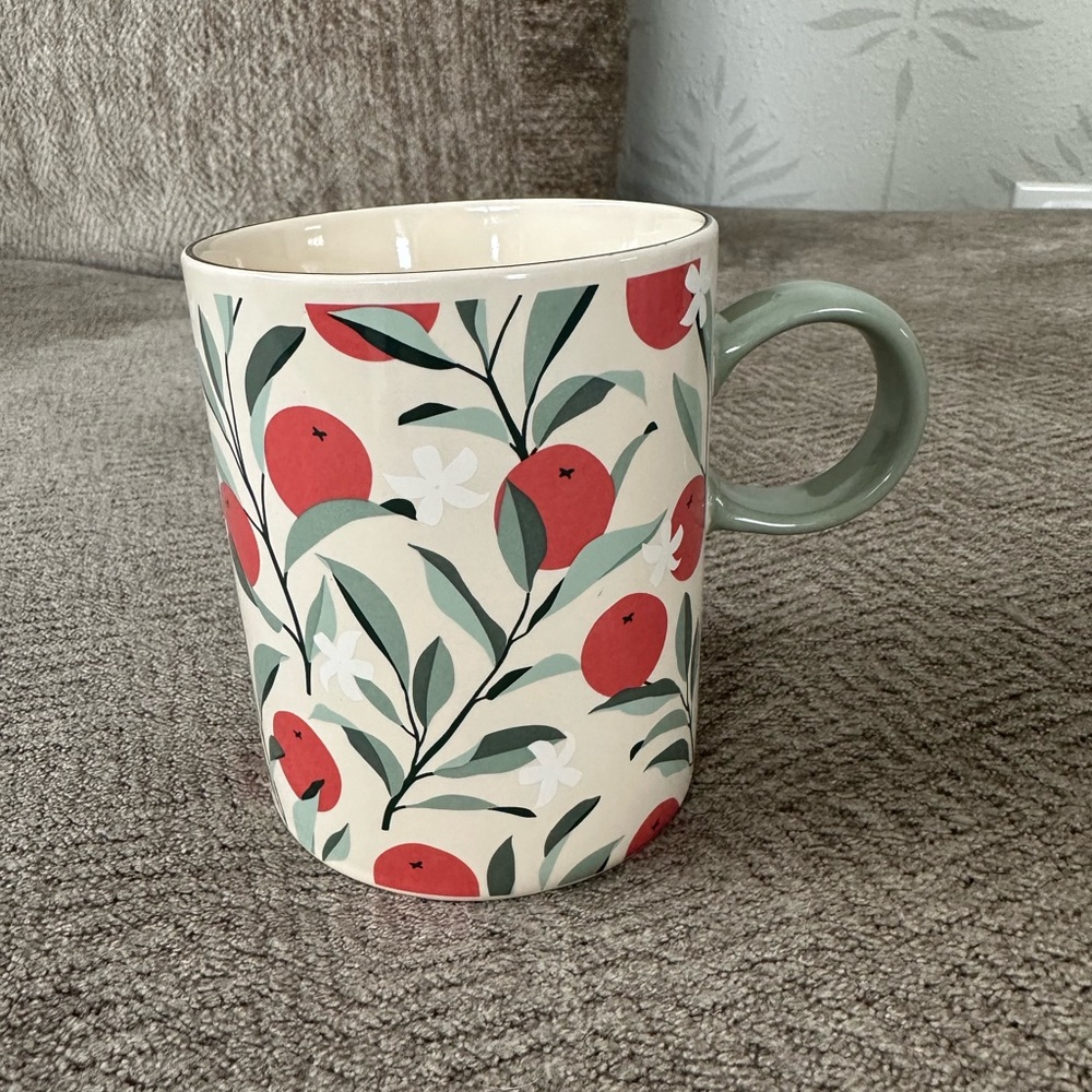 Floral Patterned Mug with Green Handle